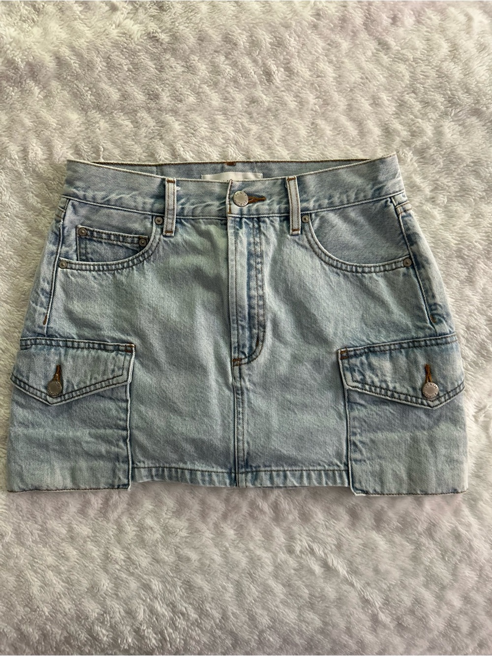 Denim Forum Light Wash Cargo Mini Skirt